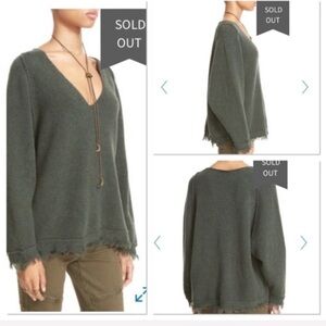 Free People Irresistible Fringe green v-neck boho sweater